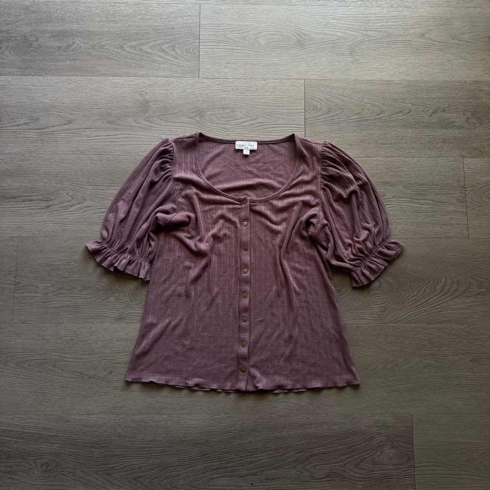 Grace & Lace Puff Sleeve Button Up Top - Picture 2 of 10
